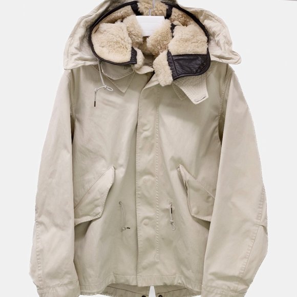 Ten C Beige Shearling Trim Short Parka